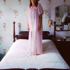 60s gmc sheer pink chiffon peignoir - ribbon rosebuds