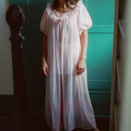 60s gmc sheer pink chiffon peignoir - ribbon rosebuds