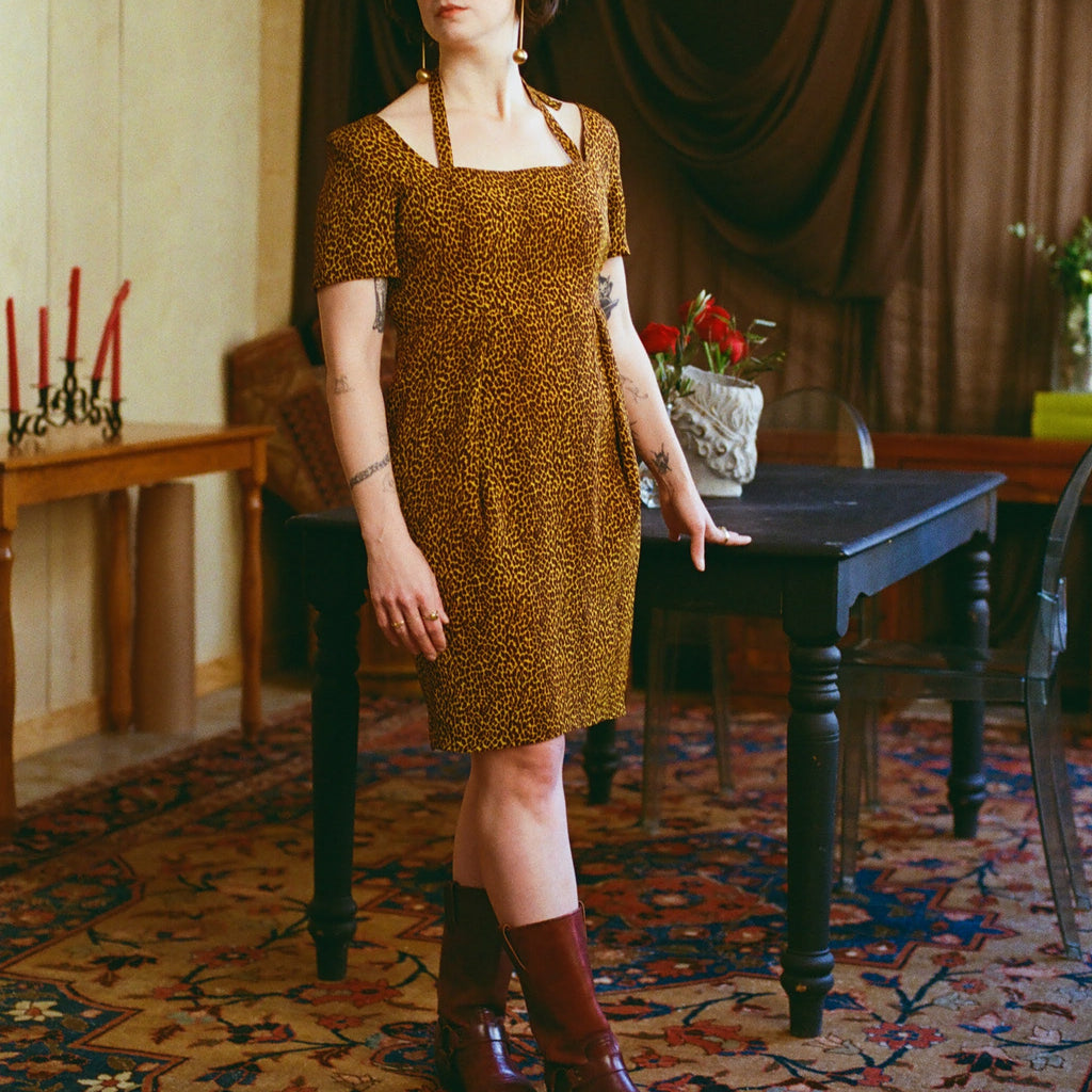 90s gianni versace versatile leopard halter mini