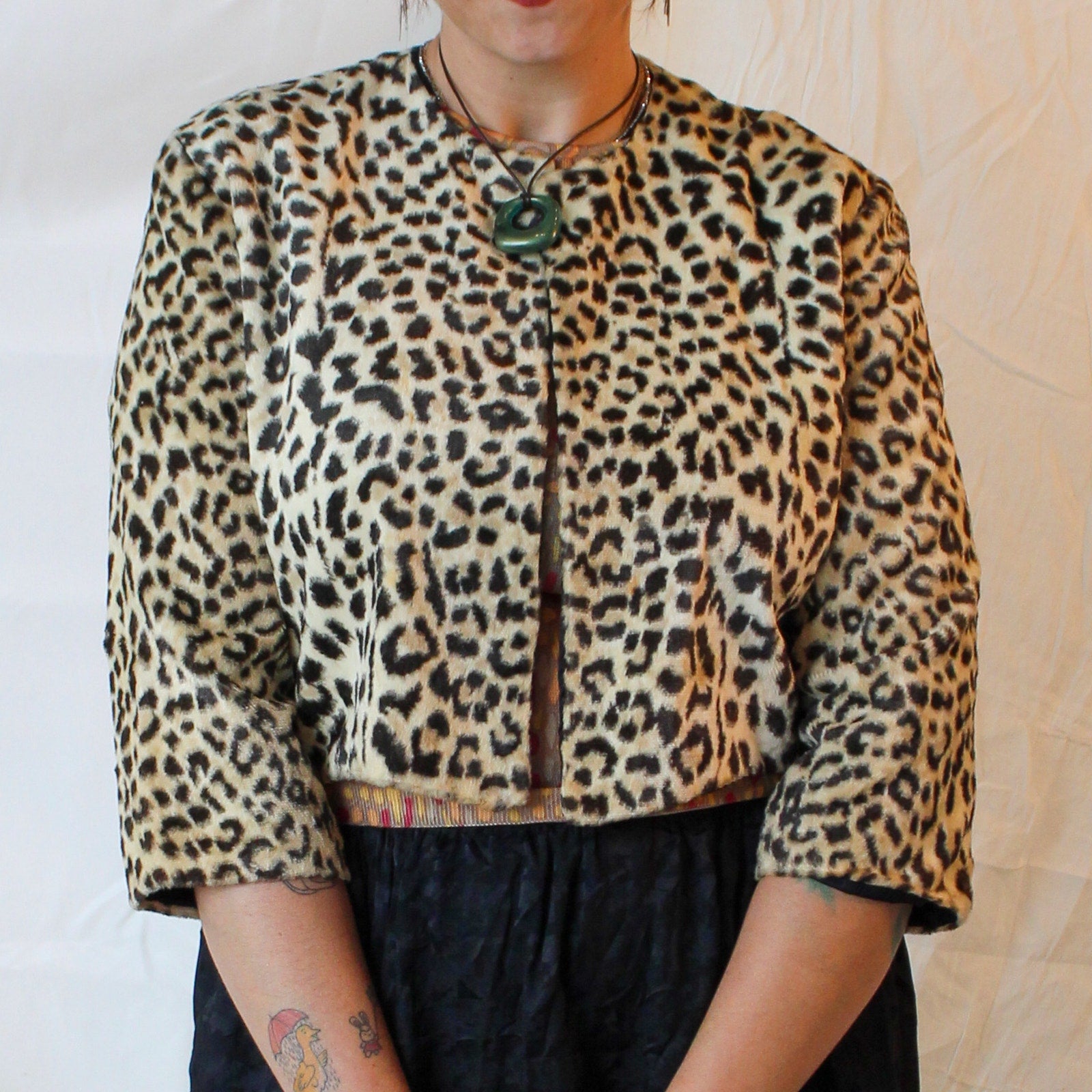 60s cropped cheetah faux fur jacket