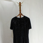80s- vintage black beaded owl dress - silk - gothic glamour