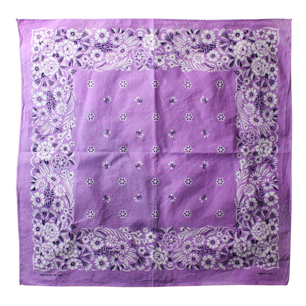 70s–80s lavender floral bandana – made in usa, 100% cotton