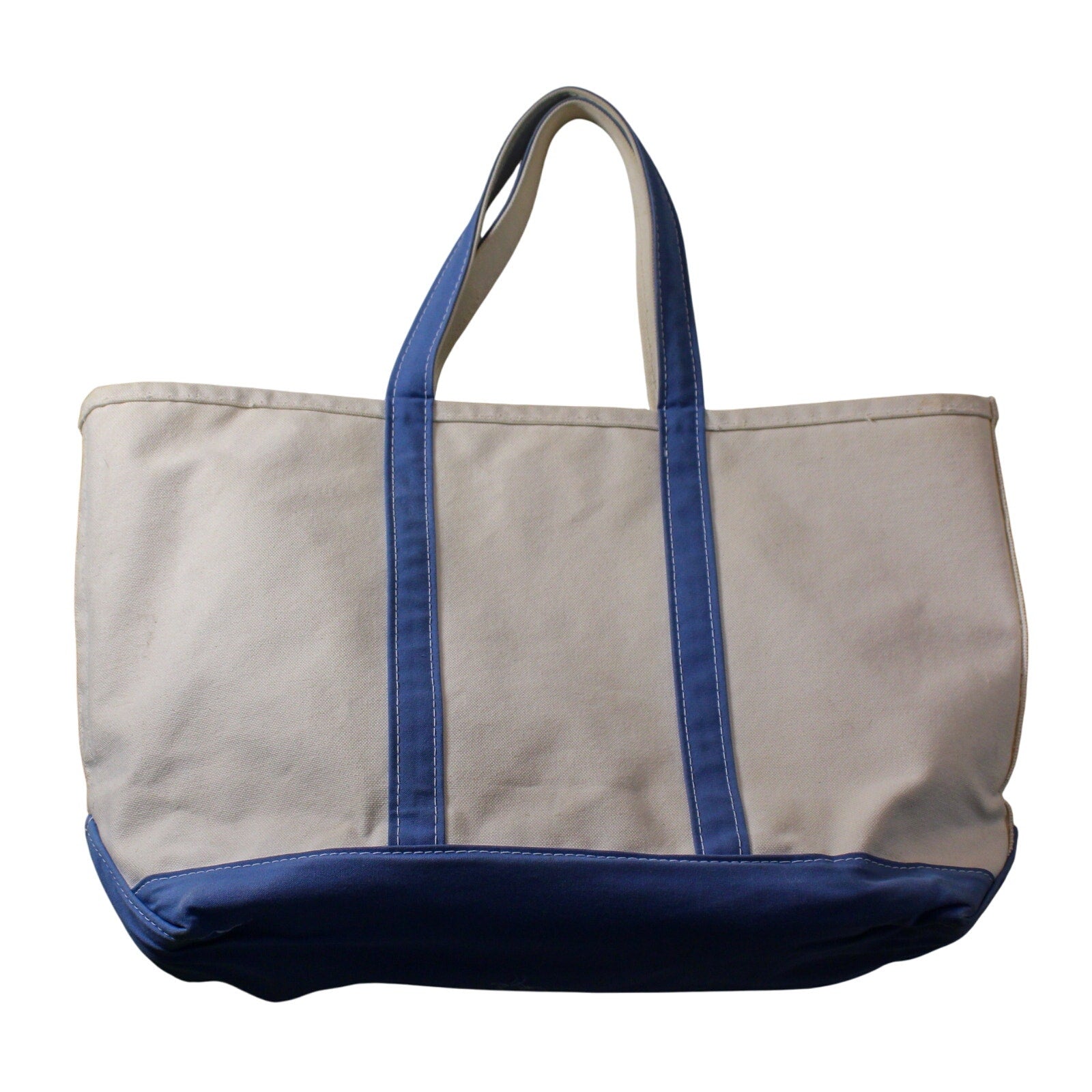 vintage 80s l.l. bean boat and tote – large, blue trim