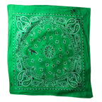 70s/80s Bright Green Distressed Paisley Bandana, 100% Cotton
