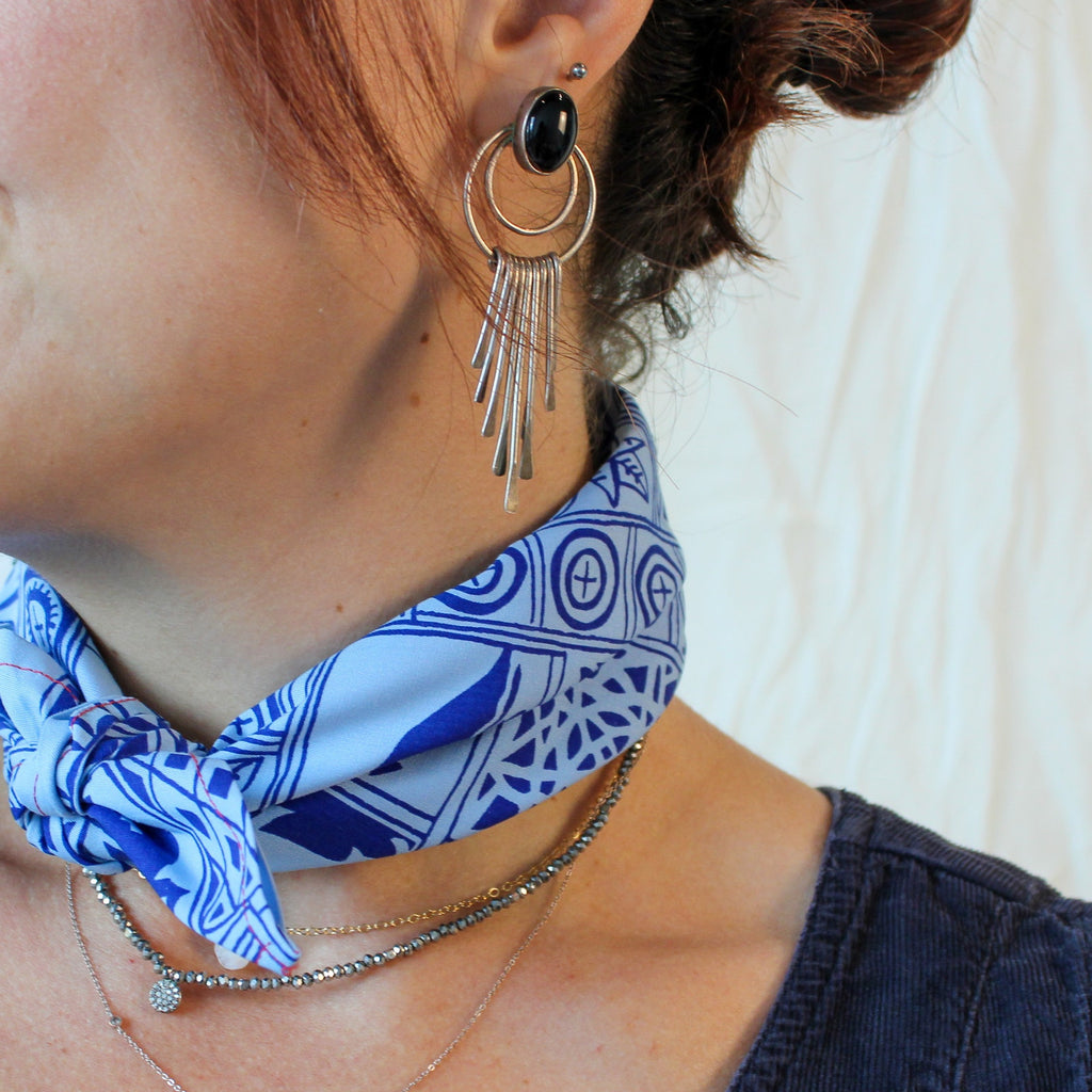 70s mexico sterling silver onyx fringe earrings