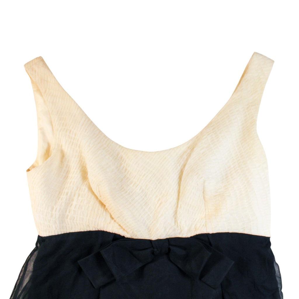 50s black and ivory bow cocktail dress with organza overlay