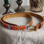 70s orange beaded leather belt