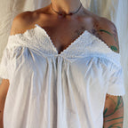 Antique white cotton nightgown with hand‑stitched cord embroidery