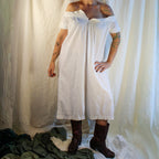 Antique white cotton nightgown with hand‑stitched cord embroidery
