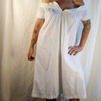 Antique white cotton nightgown with hand‑stitched cord embroidery