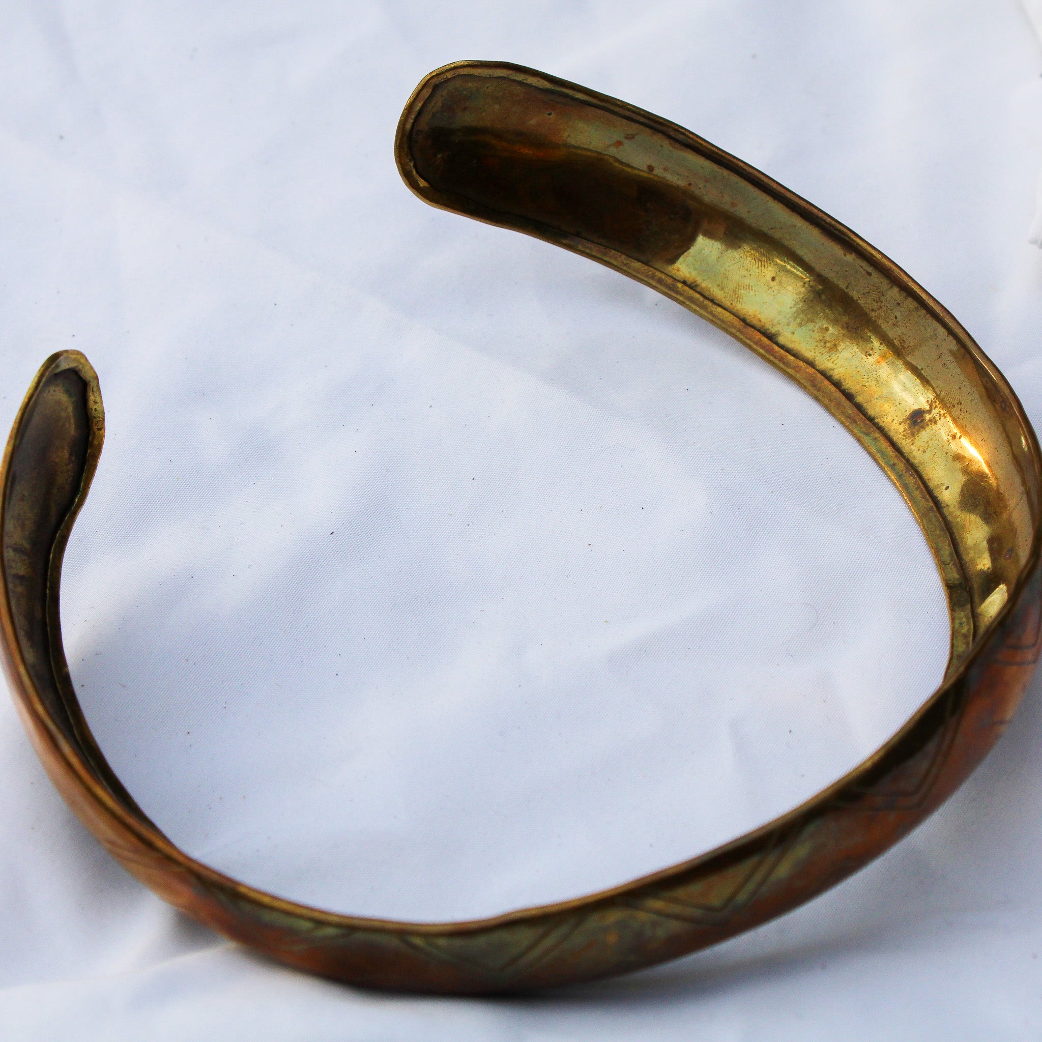 70s vintage patina etched brass collar choker necklace