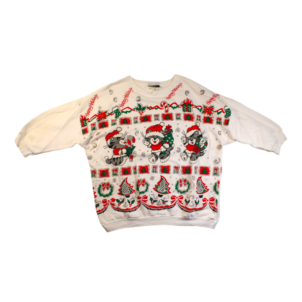80s Bijo New York Glitter Cat Christmas Sweatshirt