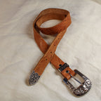 tooled leather belt w/ western longhorn buckle