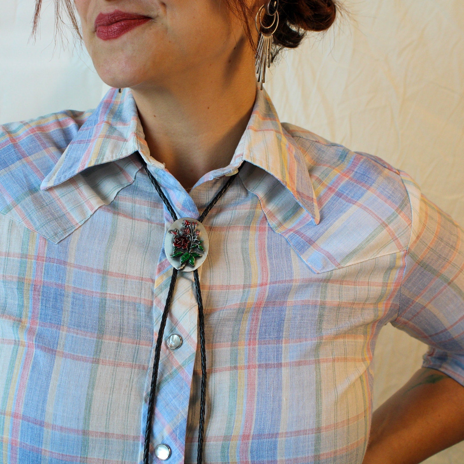 70s Wrangler Pastel Plaid Pearl Snap shirt