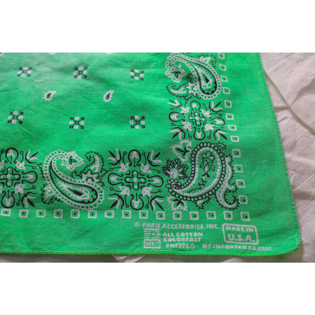 70s/80s Paris Accessories Green Paisley Bandana - Made in USA