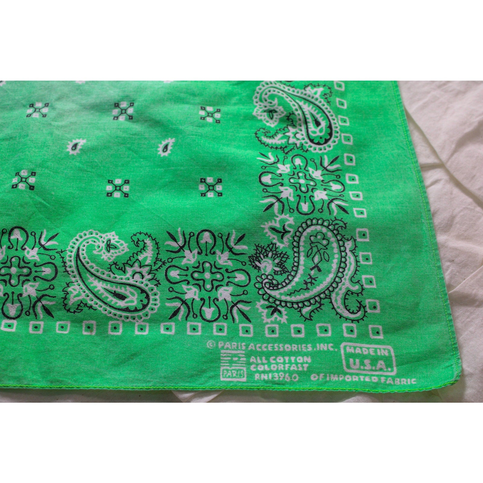 70s/80s Paris Accessories Green Paisley Bandana - Made in USA