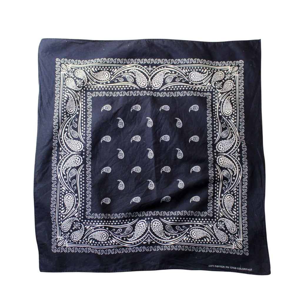 70s/80s rn 13960 black bandana, made in usa, 100% cotton