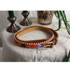 70s orange beaded leather belt