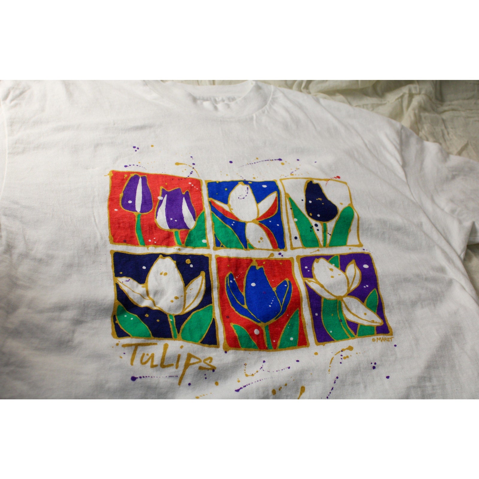 90s hanes beefy-t “tulips” graphic tee by maret – xl made in usa