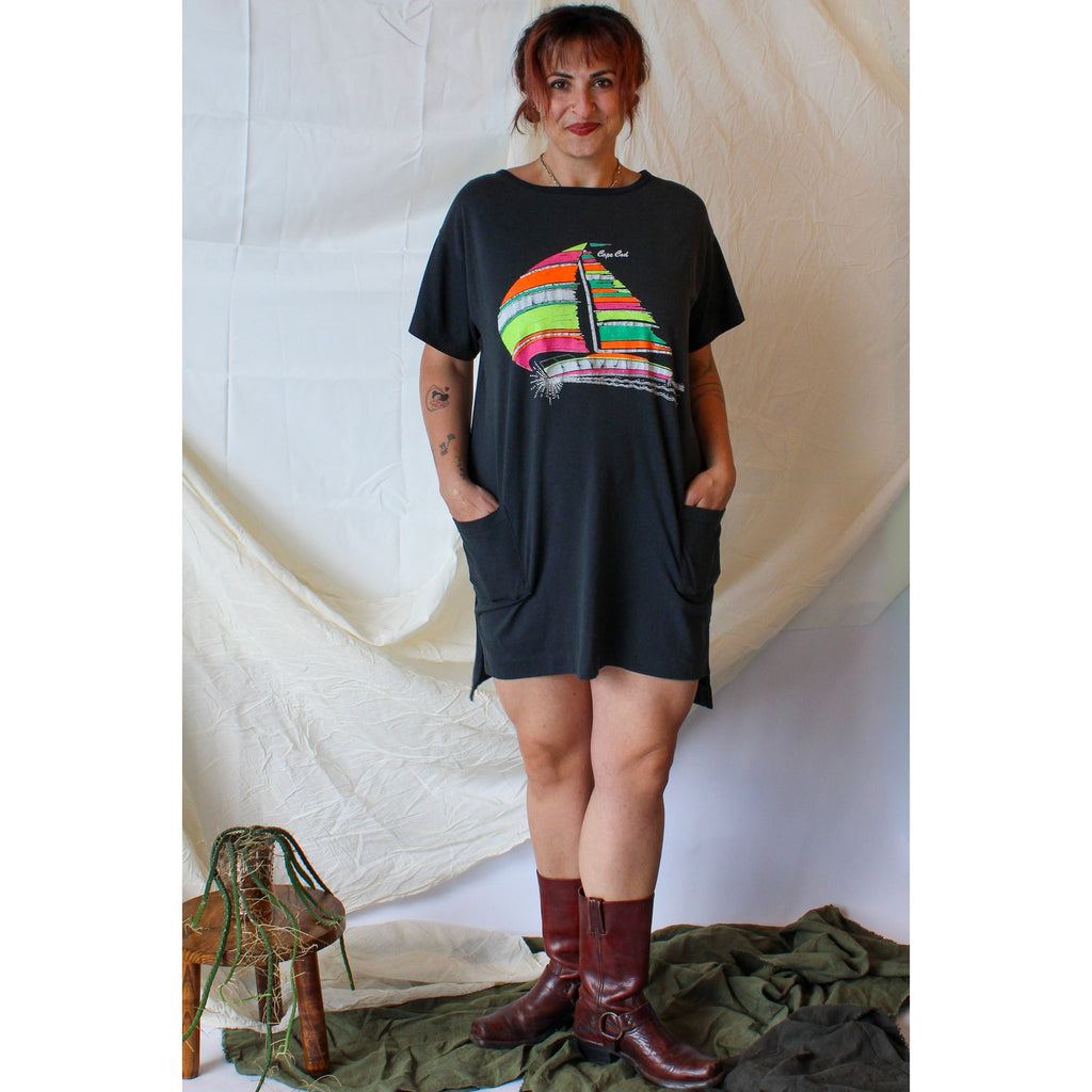 80s stanley michaels cape cod sailboat single stitch t-shirt dress