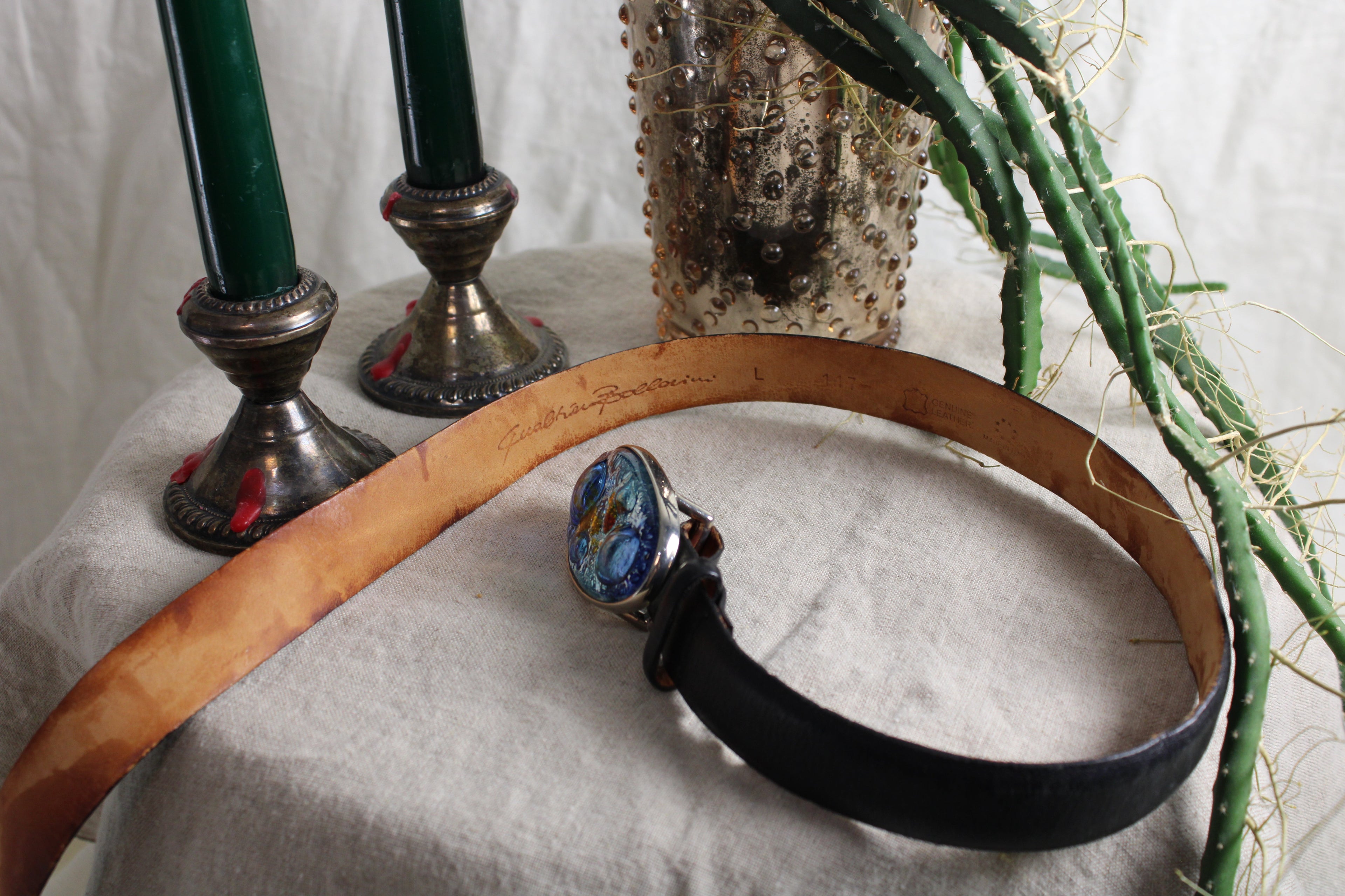 00s gualtier bollerini blue glass-buckle leather belt, l, image 1