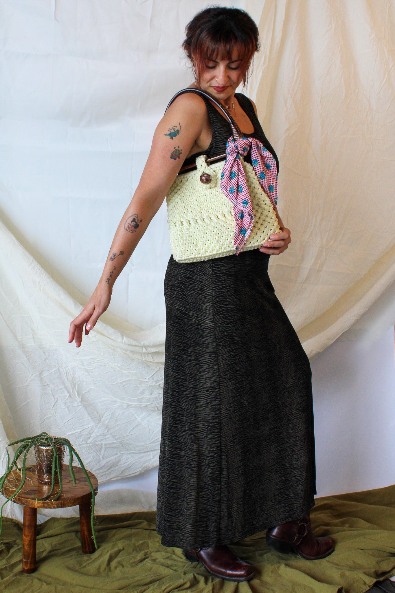 00s white acrylic crochet crossbody, handmade mexico, image 1