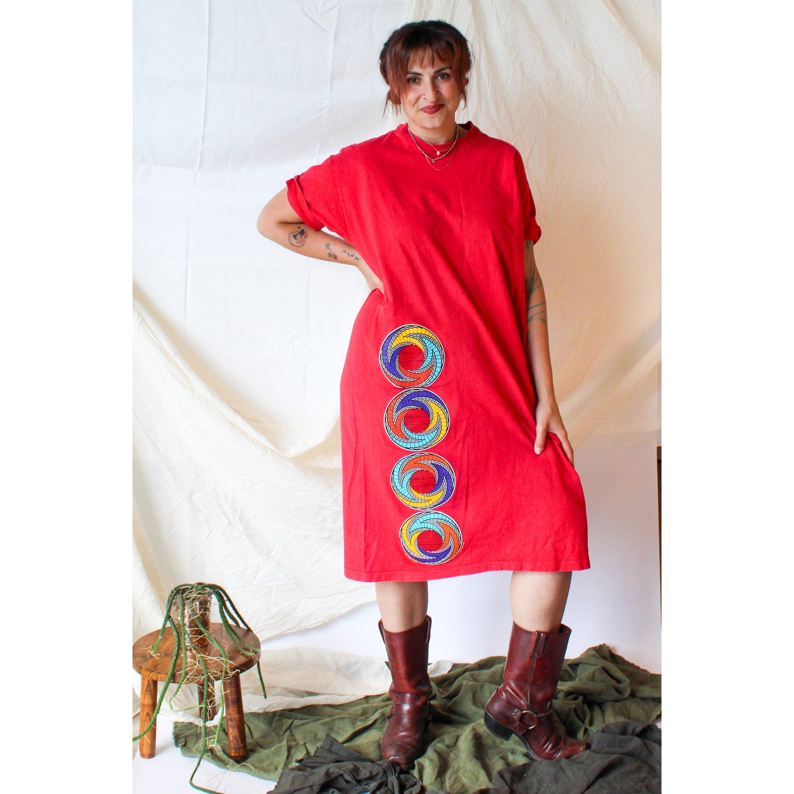 1991 tyrone stewart hopi basket art tee dress made in usa