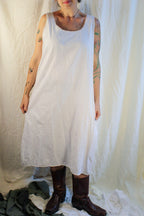 Antique cotton chemise slip with picot lace