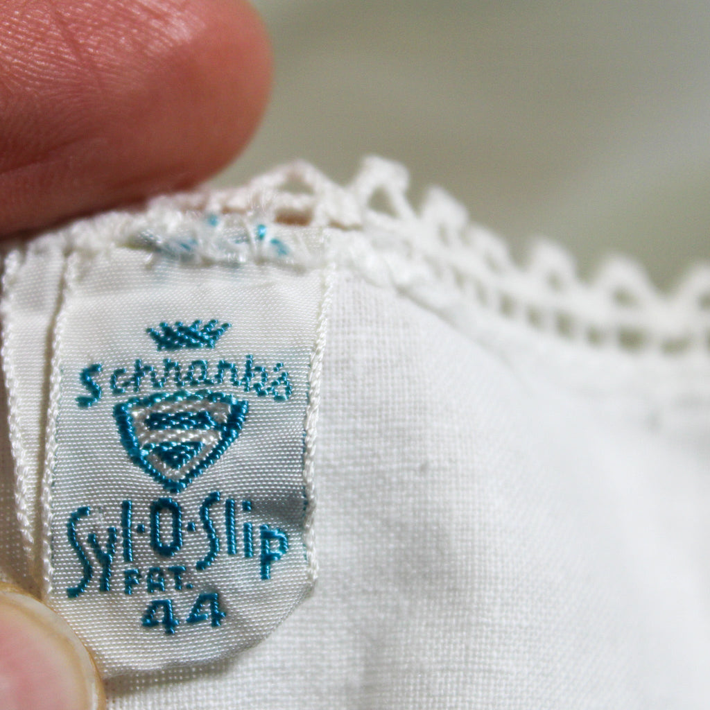 Antique cotton chemise slip with picot lace