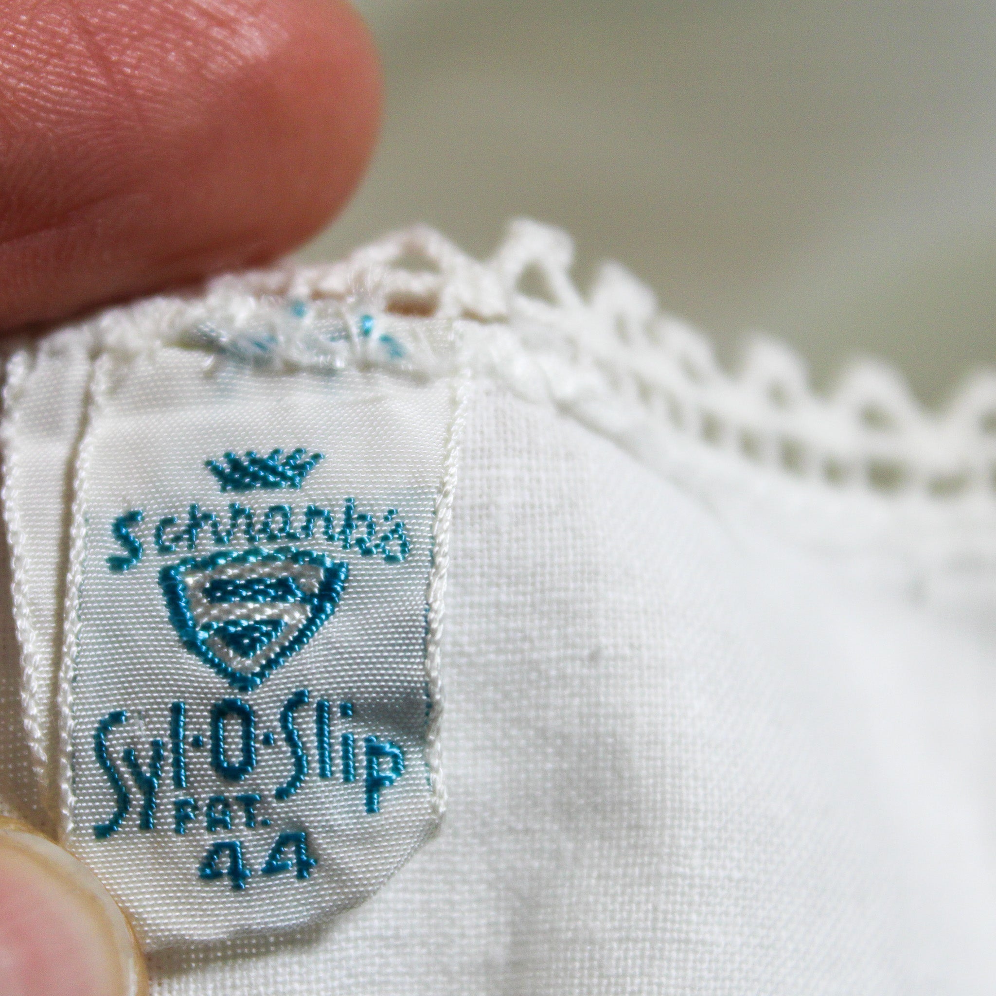 Antique cotton chemise slip with picot lace