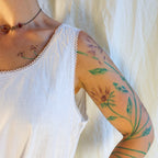 Antique cotton chemise slip with picot lace