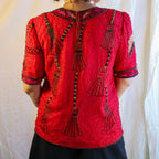 80s spellbinding red silk beaded “witch’s broom” top