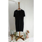 80s- vintage black beaded owl dress - silk - gothic glamour
