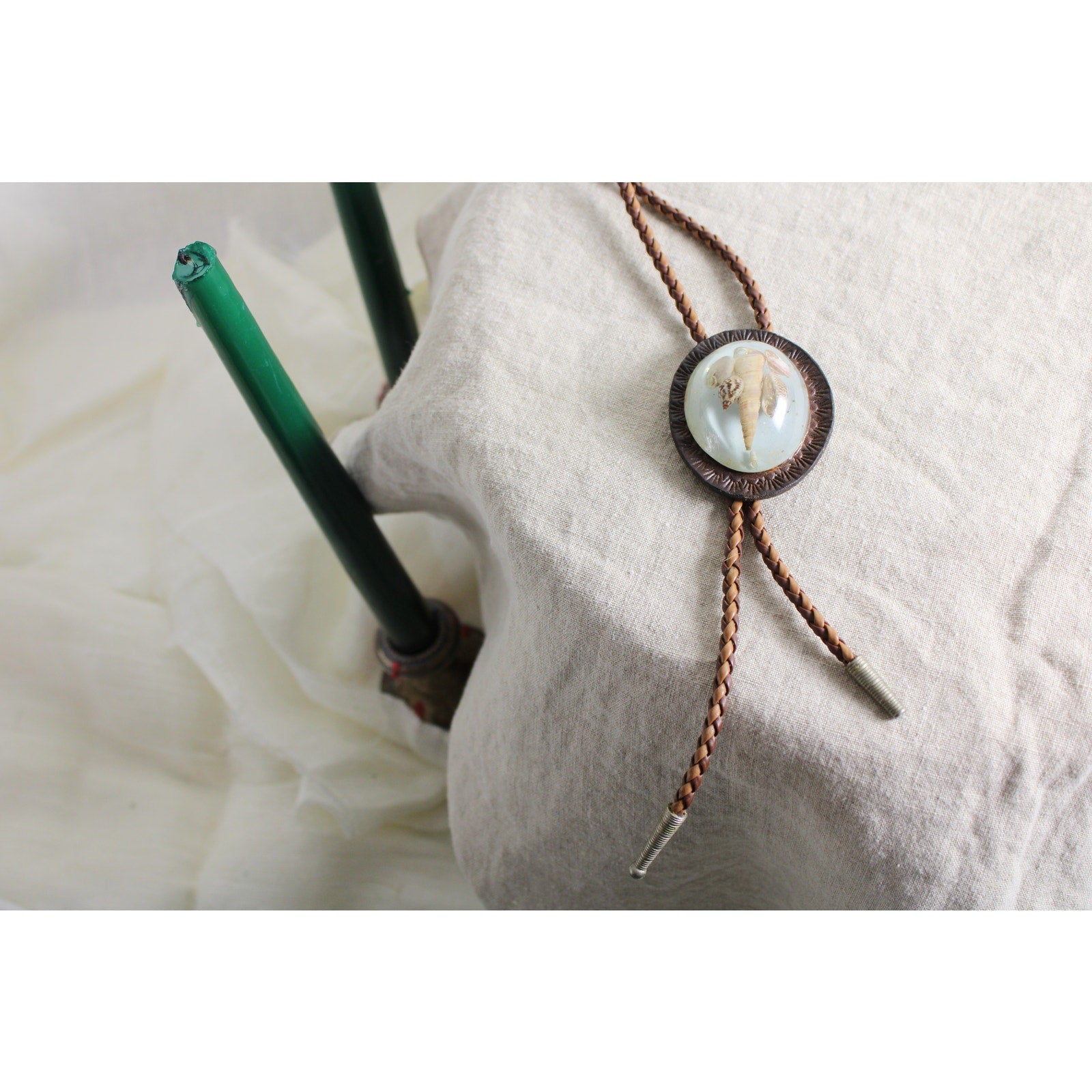 70s RARE shell resin bolo tie