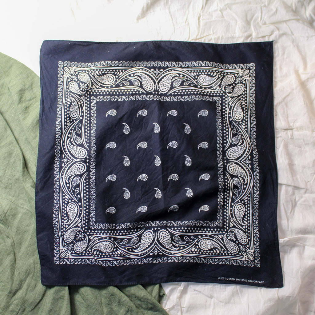 70s/80s rn 13960 black bandana, made in usa, 100% cotton
