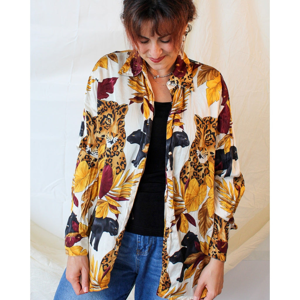 80s corey b. silk jungle print shirt