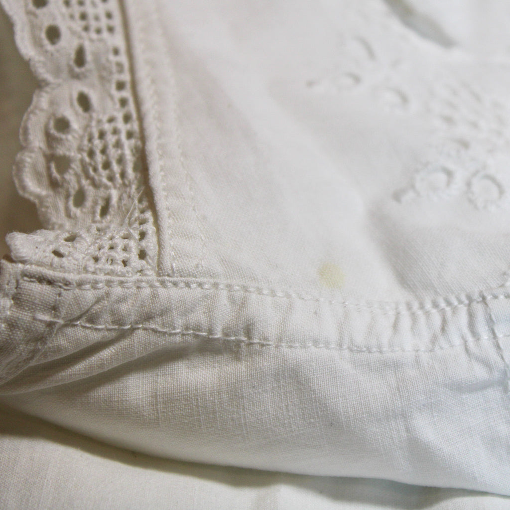 Antique cotton nightgown with eyelet lace flutter sleeves