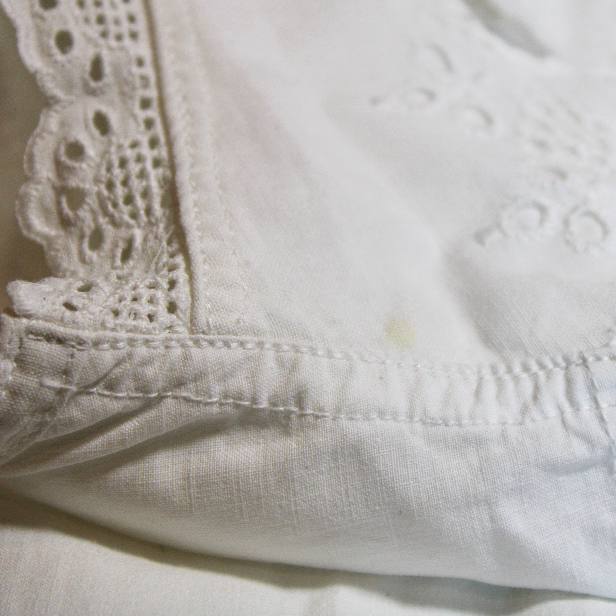 Antique cotton nightgown with eyelet lace flutter sleeves