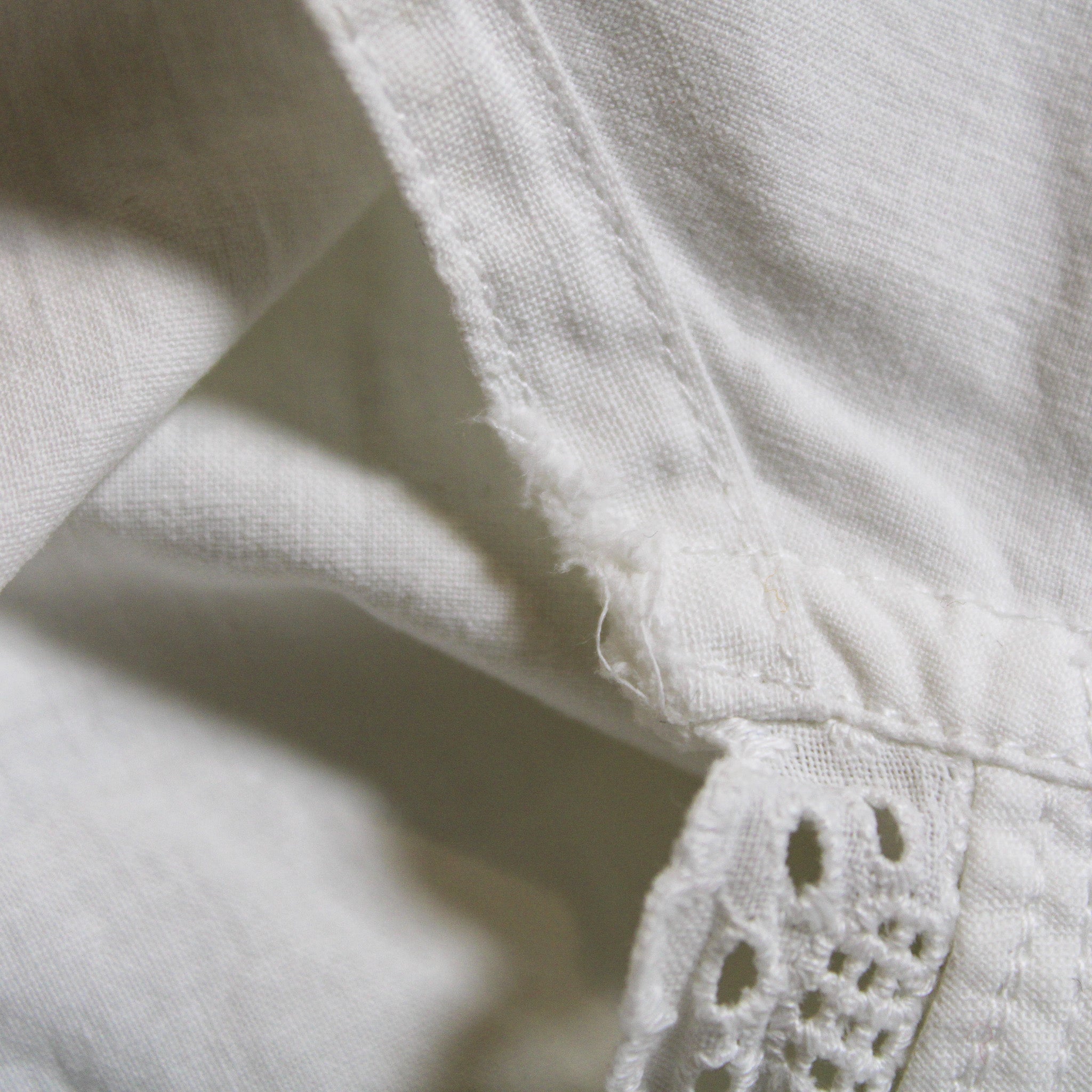 Antique cotton nightgown with eyelet lace flutter sleeves