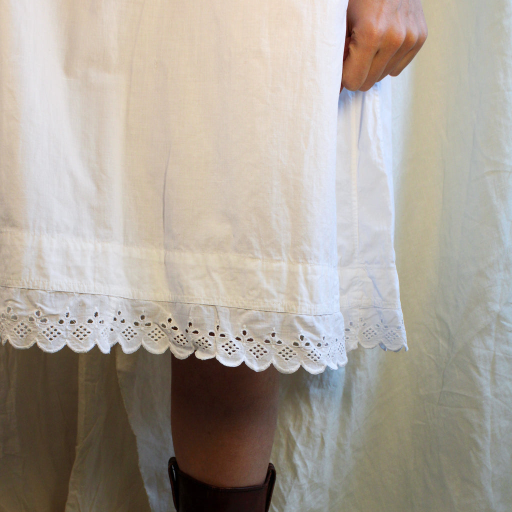 Antique cotton nightgown with eyelet lace flutter sleeves