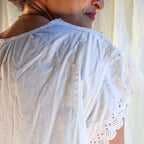 Antique cotton nightgown with eyelet lace flutter sleeves