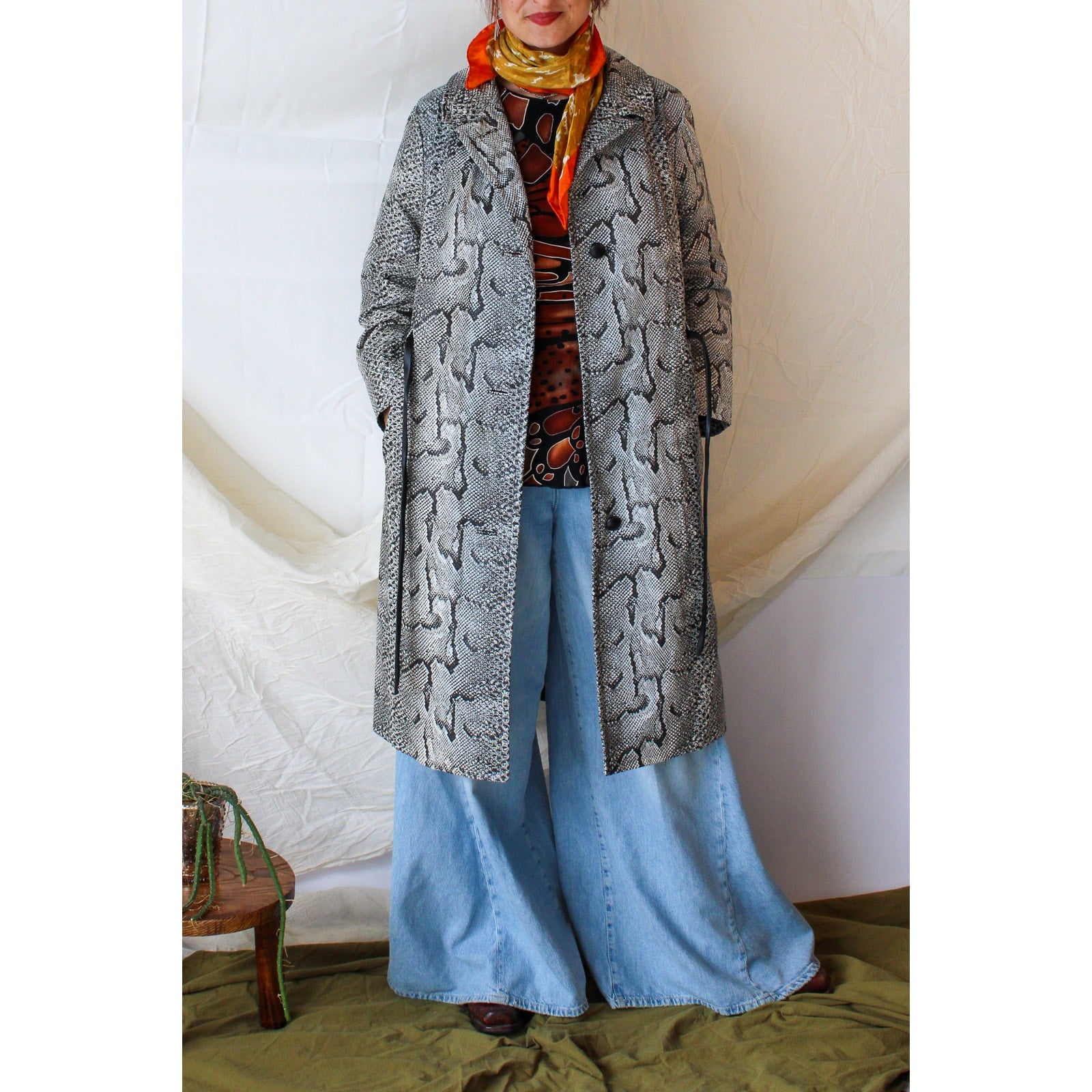 60s faux-snakeskin trench coat - halle bros