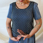 90s stenay silver beaded mesh top s/m