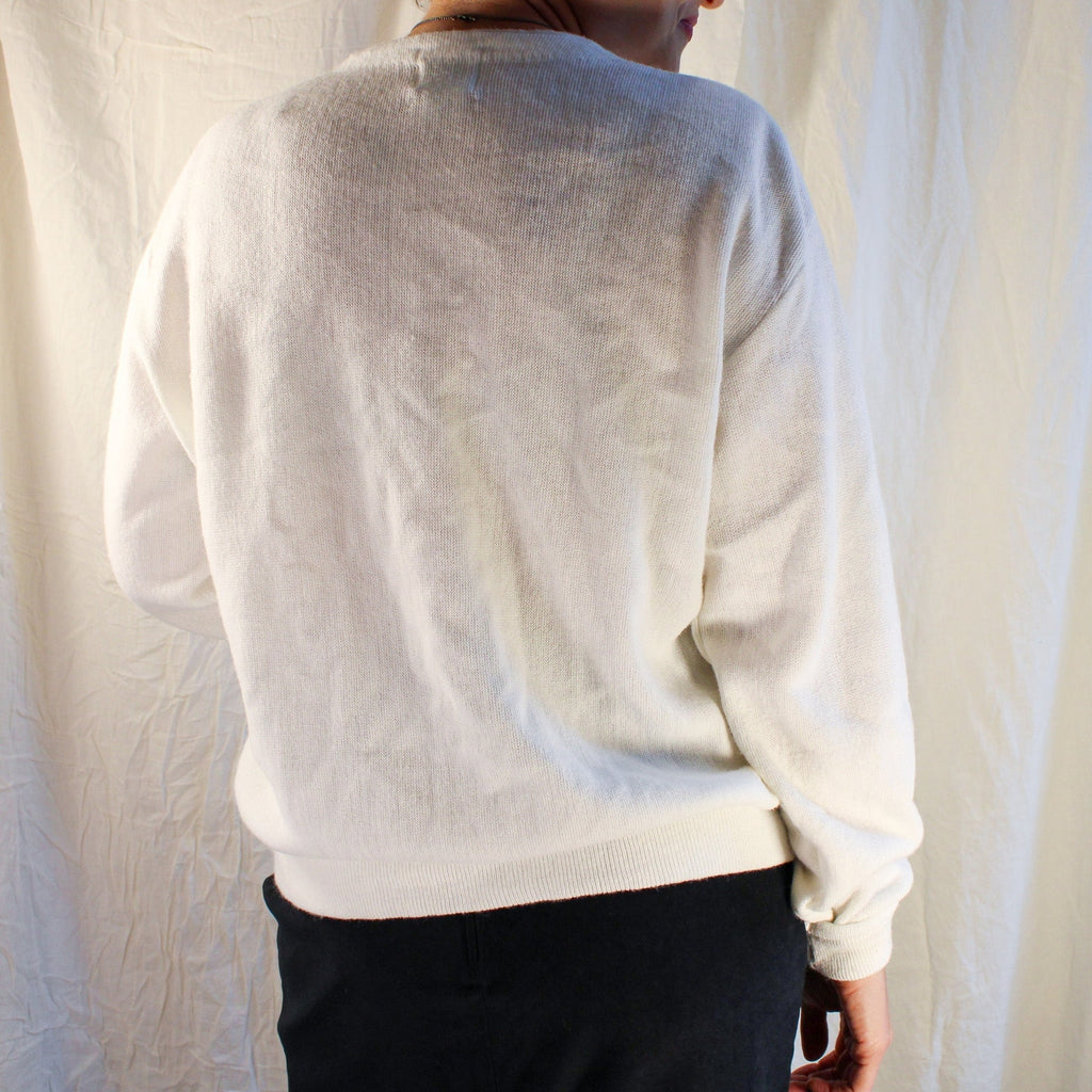 80s izod lacoste white orlon knit cardigan made in usa