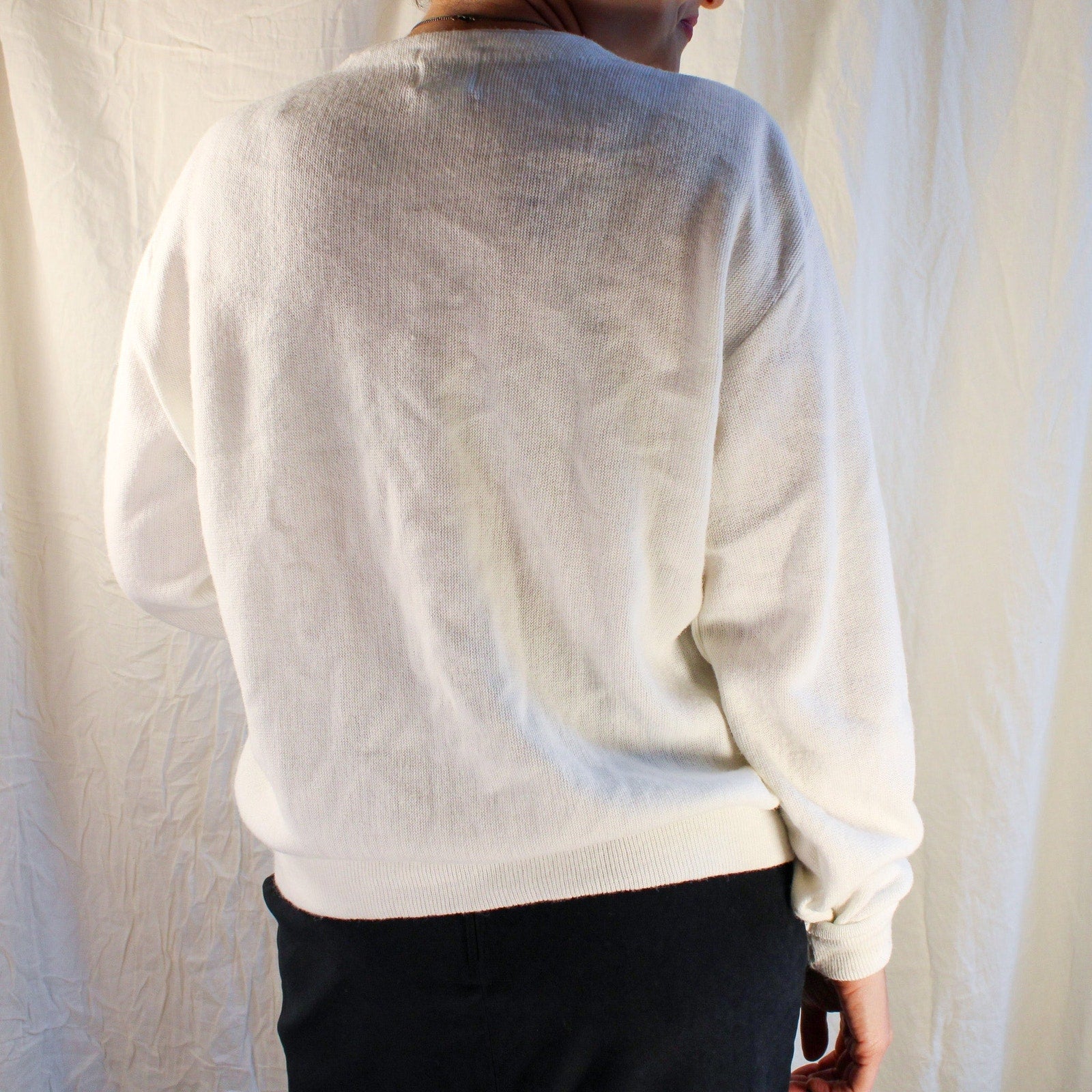 80s izod lacoste white orlon knit cardigan made in usa