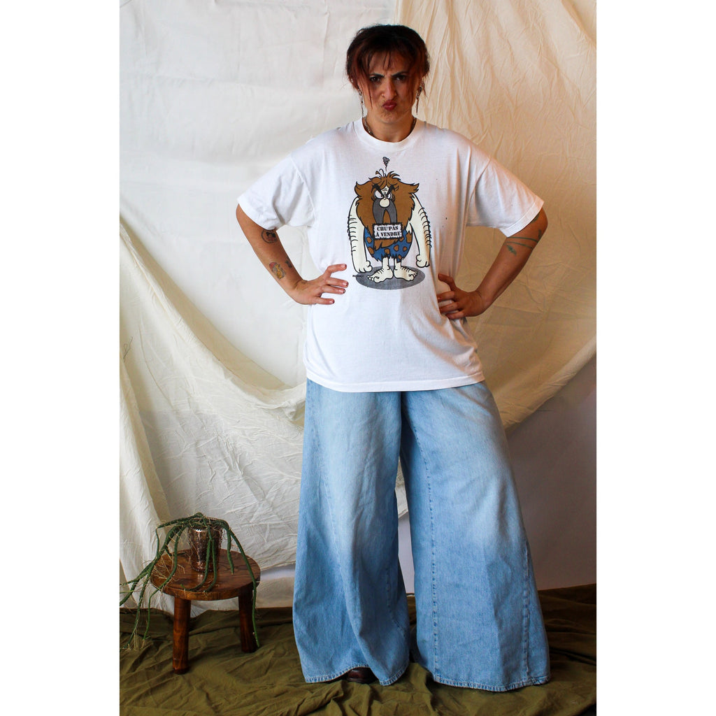 vintage 90s rusk “chu’ pas à vendre” cartoon single stitch tee – made in usa xl