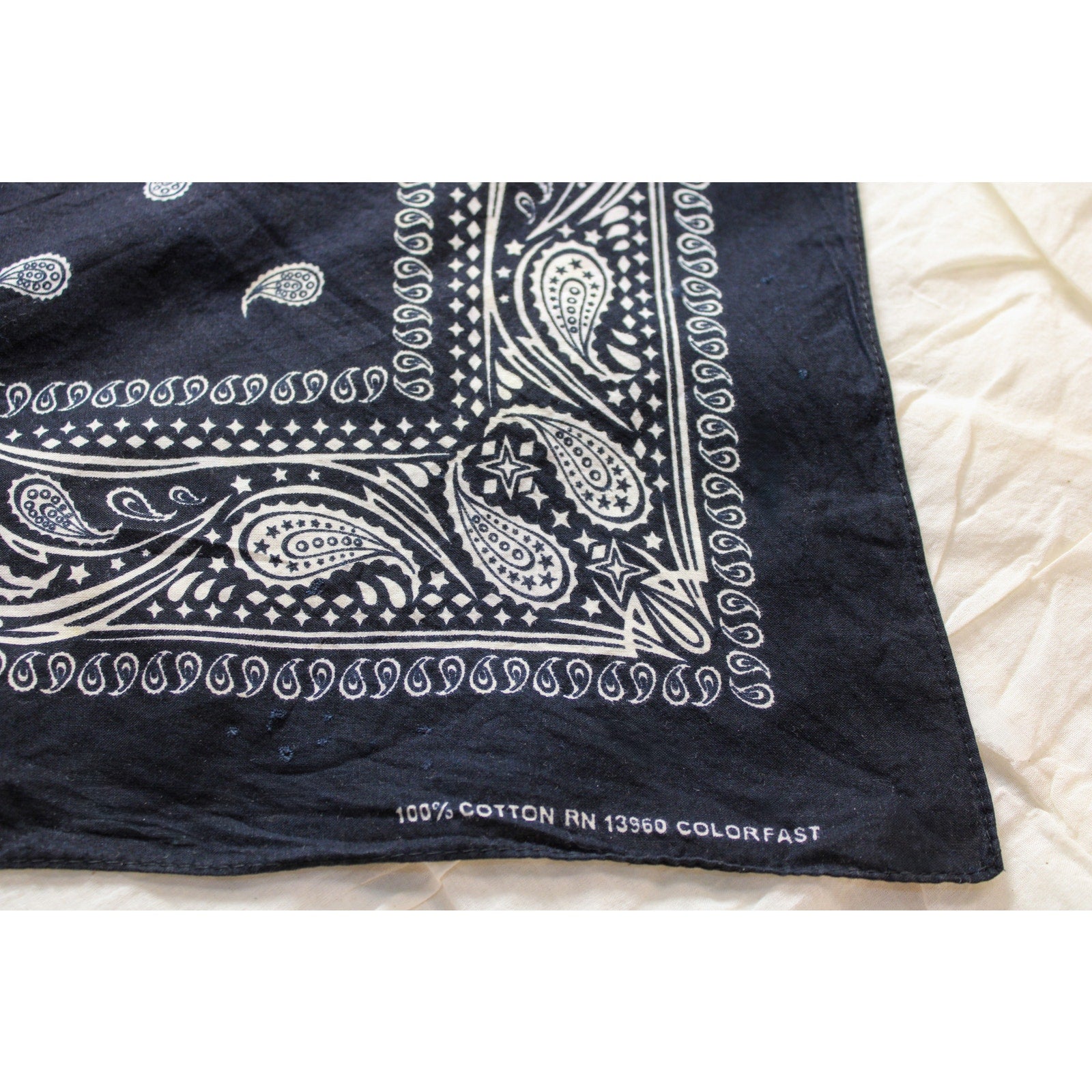 70s/80s rn 13960 black bandana, made in usa, 100% cotton