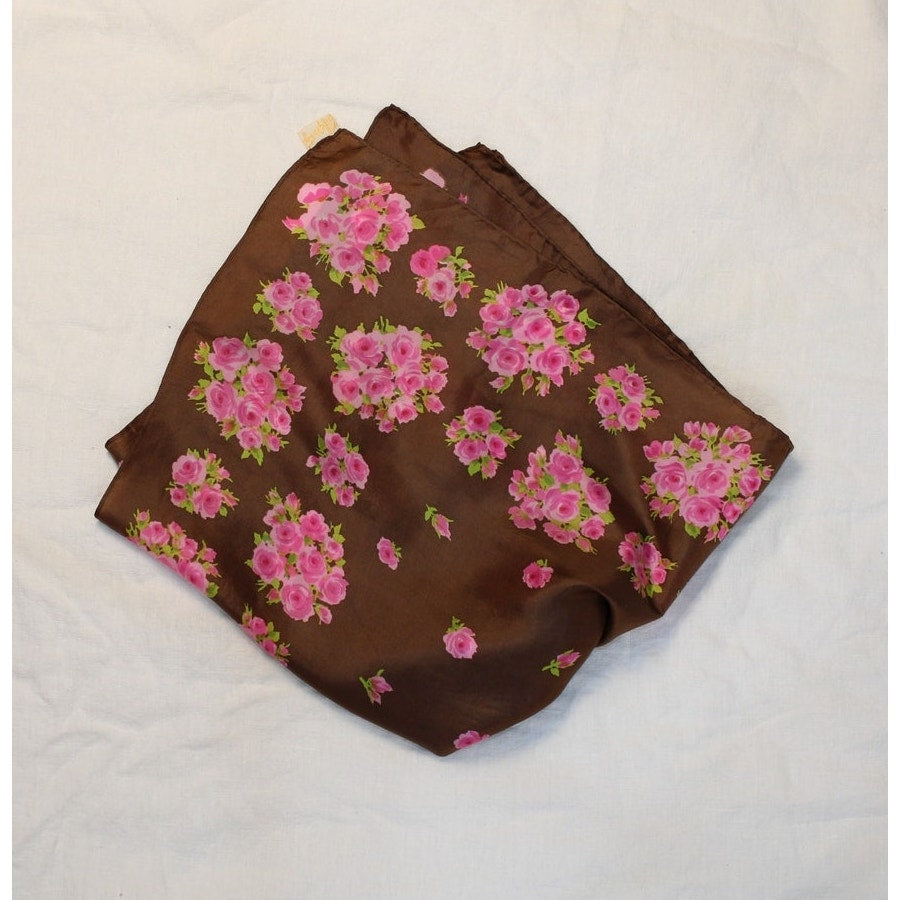 60s glentex lavender heart floral silk scarf – made in japan