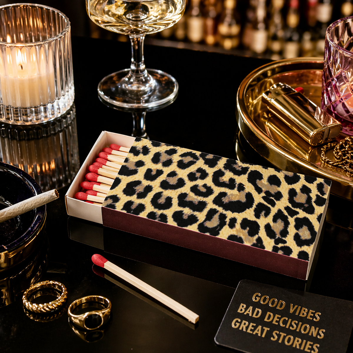 leopard print long matches, view 2