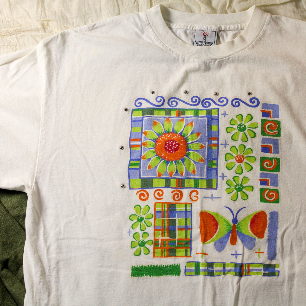 90s abstract floral butterfly graphic tee